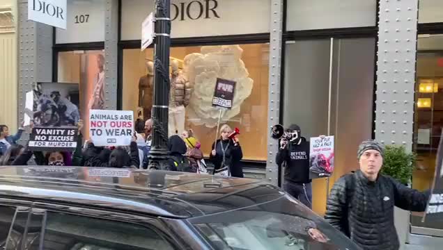 Protesters at Fashion Valley in San Diego Call on Louis Vuitton to Stop  Using Animal Fur in Clothes. 