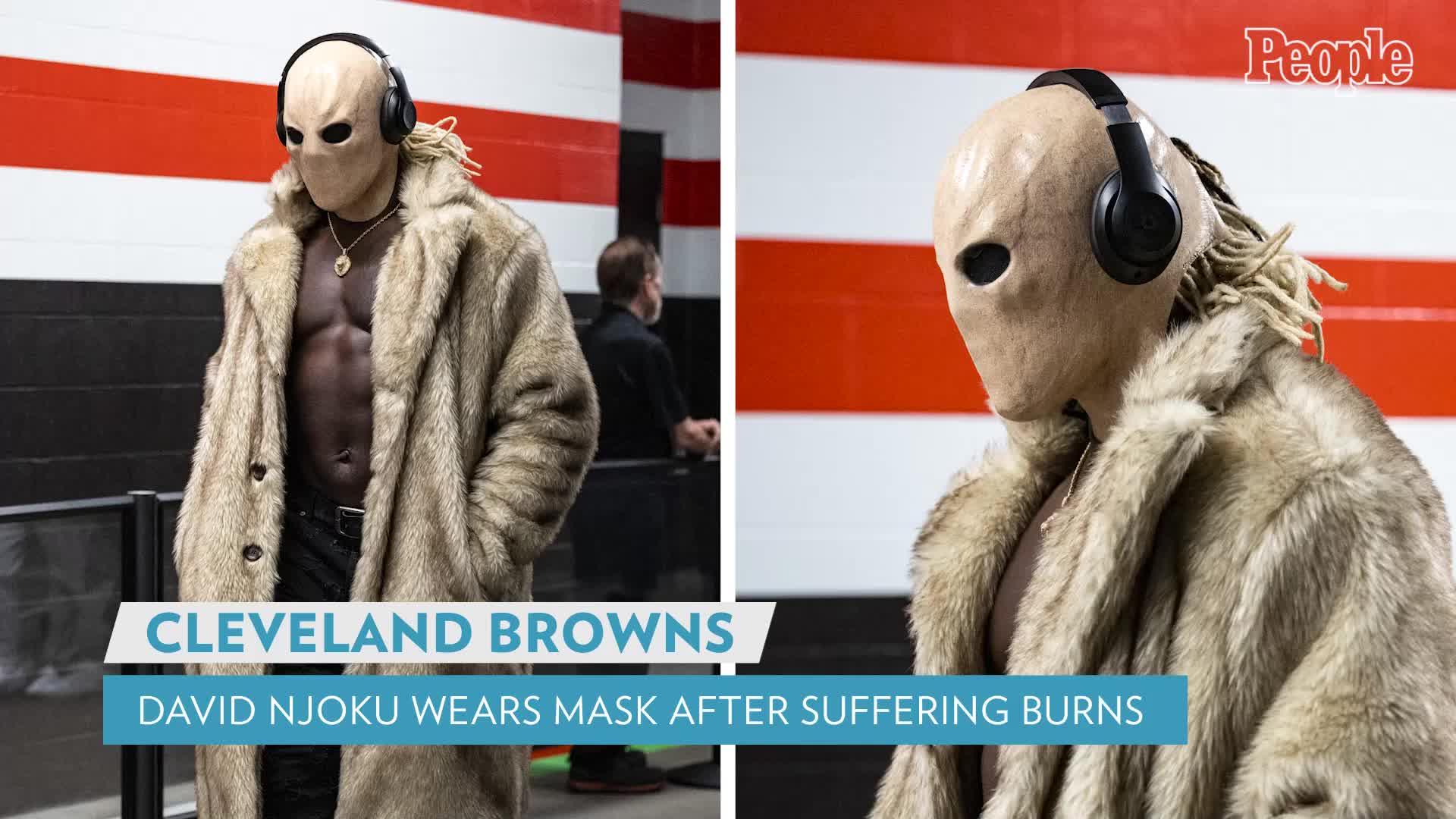 Browns TE David Njoku Arrives for Week 4 vs. Ravens in Full Mask