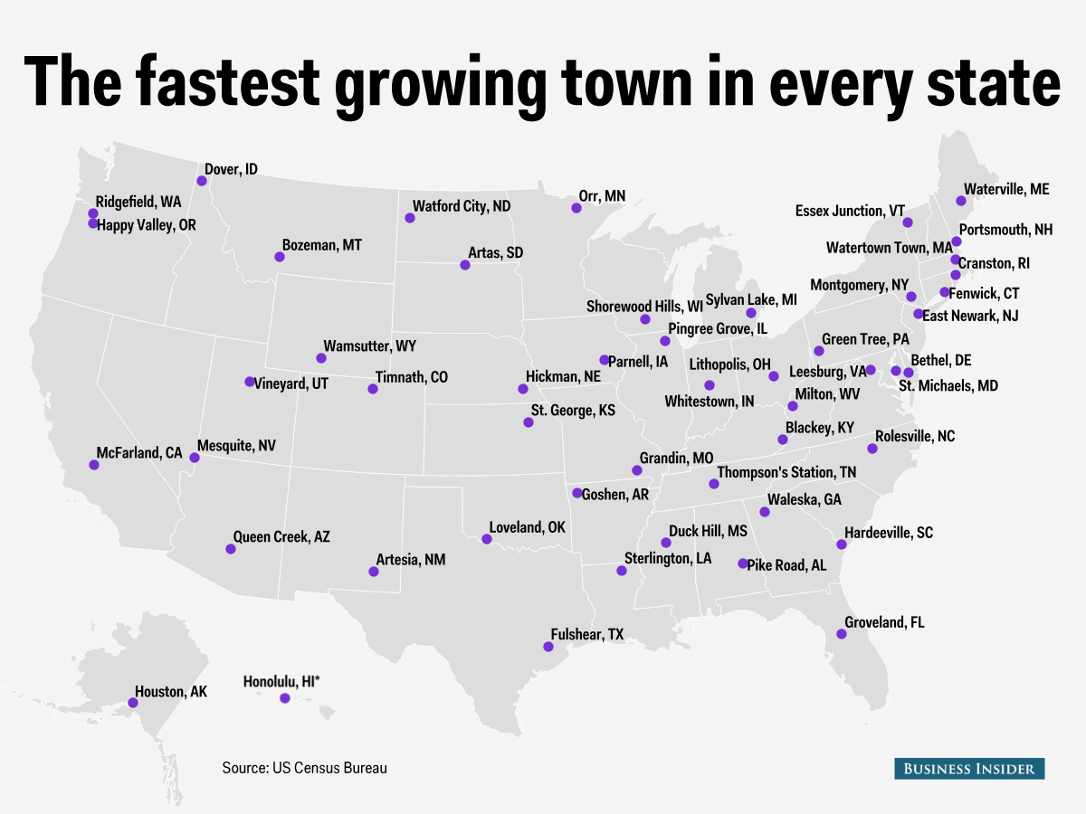 Here's the fastest growing town in every state