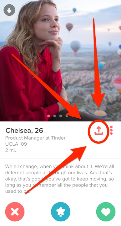 Tinder is testing out a “share” button that lets you send someone’s Tinder....