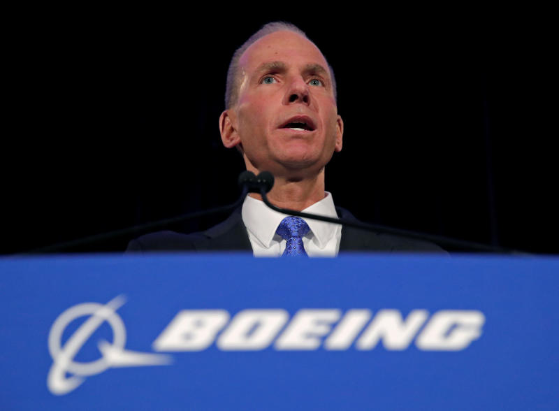 Boeing Co Chief Executive Dennis Muilenburg speaks during a news conference at the annual shareholder meeting in Chicago, Illinois, U.S., April 29, 2019. Jim Young/Pool via REUTERS