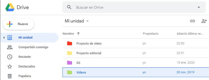 Carpetas de colores en Google Drive