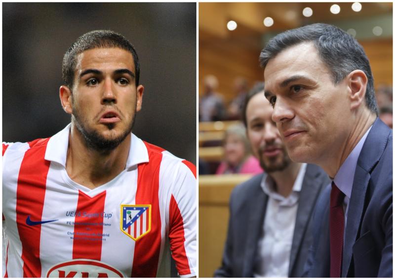 El exjugador del Atlético de Madrid Álvaro Domínguez y Pedro Sánchez, presidente del Gobierno, junto a Pablo Iglesias, vicepresidente segundo. (Foto: Neal Simpson / PA Images / Getty Images / Ricardo Rubio / Europa Press / Getty Images).