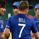 England's batsmen James Taylor (R) and Ian Bell celebrate their victory over Afghanistan during the 2015 Cricket World Cup Pool A match on March 13, 2015 (AFP Photo/Saeed Khan)