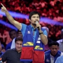 Filipino boxer Manny Pacquiao, who is running for Senator in the May 2016 national elections, speaks to supporters during the start of elections campaigning in Mandaluyong city, Metro Manila February 9, 2016. REUTERS/Janis Alano