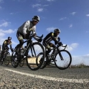 Eritrean cyclist Natnael Berhane (L) and Adrien Niyonshuti of Rwanda lead fellow MTN-Qhubeka team team members during a training ride on the Spanish island of Mallorca January 24, 2015.     REUTERS/Enrique Calvo