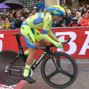 Spain's Alberto Contador pedals during the 14th stage of the Giro d'Italia, Tour of Italy cycling race from Treviso to Valdobbiadene, Italy, Saturday, May 23, 2015. Alberto Contador outclassed his rivals on a tough individual time trial Saturday to reclaim the overall lead of the Giro d'Italia after the 14th stage, which was won by Vasil Kiryienka. (Luca Zennaro/ANSA via AP)