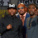 Aug 6, 2015; Los Angeles, CA, USA; Mayweather Promotions CEO Leonard Ellerbe looks on as Floyd Mayweather, Jr. and Andre Berto face off during a press conference to announce the upcoming fight on September 12, 2015 at J.W. Marriott LA Live. Mandatory Credit: Jayne Kamin-Oncea-USA TODAY Sports