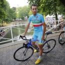 Italy's Vincenzo Nibali waits for the team presentation in Utrecht, Netherlands, Thursday, July 2, 2015, two days ahead of the start of the Tour de France cycling race. (AP Photo/Christophe Ena)