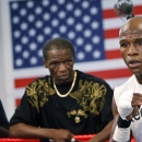 FILE - In this Sept. 19, 2009, file photo, boxier Floyd Mayweather Jr., right, works out at his gym as his father, Floyd Mayweather Sr., left, looks on in Las Vegas. He taught his son to throw punches before he could walk, and he'll be in his corner for the biggest fight of his life against Manny Pacquiao on May 2. The relationship betwee Mayweather Sr. and his son, though, hasn't always been good. (AP Photo/Isaac Brekken, File0