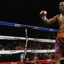 Apr 19, 2014; Washington, DC, USA; Bernard Hopkins  celebrates after his fight against Beibut Shumenov (not pictured) at DC Armory. Mandatory Credit: Geoff Burke-USA TODAY Sports - RTR3LY4M