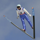 United States' Bill Demong soars through the air during the Nordic Combined Ski Jumping at the Nordic Skiing World Championships in Falun, Sweden, Friday, Feb. 20, 2015. (AP Photo/Matthias Schrader)