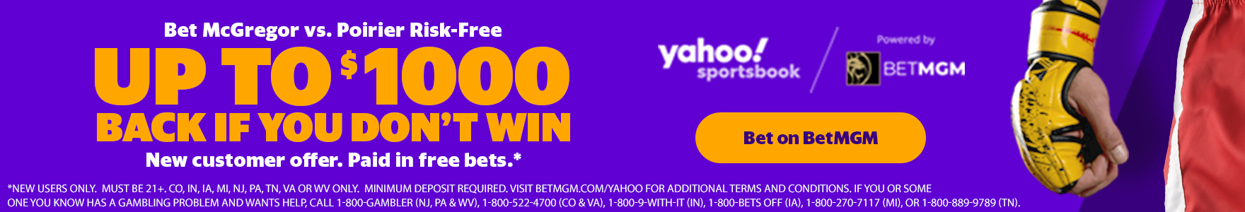 Bet McGregor vs. Poirier RISK-FREE, up to $1000 back if you don't win. 