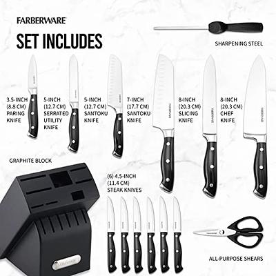 Farberware 15-Piece Forged Triple Riveted Knife Block Set, High  Carbon-Stainless Steel Kitchen Knives, Razor-Sharp Knife Set with Wood Block,  Black - Yahoo Shopping
