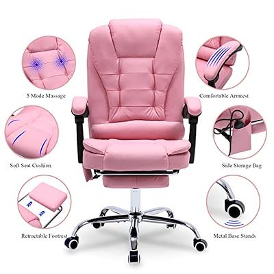 EDWELL Adjustable Reclining Ergonomic Faux Leather Swiveling PC & Racing  Game Chair with Footrest in Pink