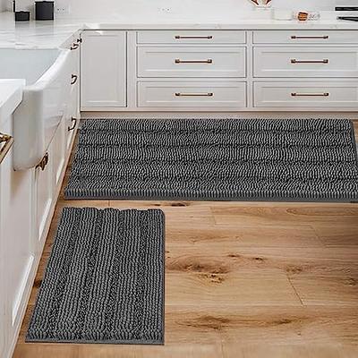 Grey Bathroom Rugs and Mats Sets 2 Piece, Chenille Bath Rugs Set