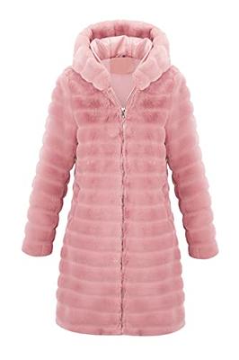  Fuzzy Fleece Jacket Women Faux Hooded Overcoat Long