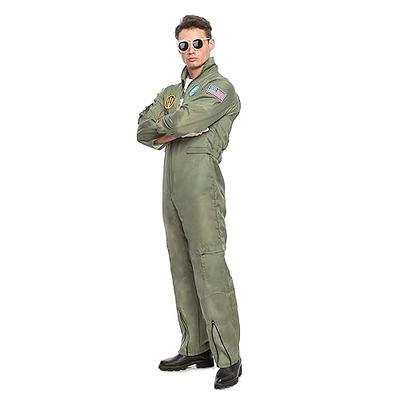 Army Green Pilot Costume Set Adult Jumpsuit Cosplay Flying Party