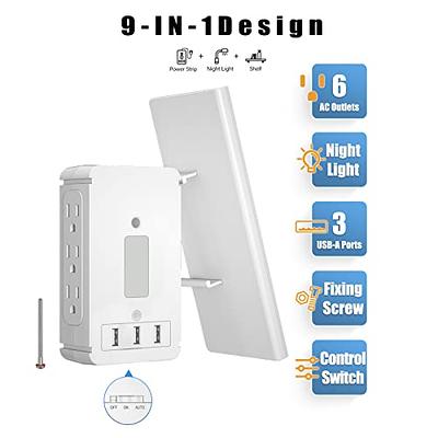 BN-LINK 3 Outlet Wall Mount Surge Protector Adapter with 3 USB Charging Ports 4.2A - White