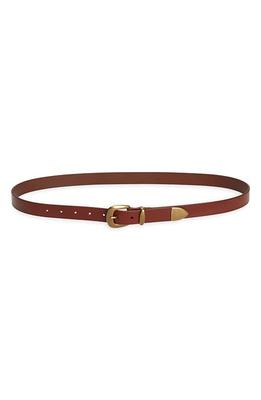 Thin leather belt with covered buckle - Brown