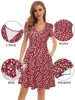 Women's Wrap Dresses Summer Casual V Neck Short Sleeve Floral