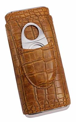 Oyydecor Cigar Case Cigar 3- Finger Carrying Case Set Cedar Wood Lined  Leather, Cigar Humidor with Silver Stainless Steel Cutter (Brown)