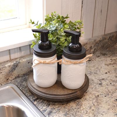 Kitchen Sink Set Farmhouse Sink Bottles Dishes Hands Soap Pump Glass Bottle  