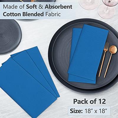 Ruvanti Cloth Napkins Set of 12, 18x18 Inches Napkins Cloth Washable, Soft,  Durable, Absorbent, Cotton Blend. Table Dinner Napkins Cloth for Hotel,  Lunch, Restaurant, Wedding Event, Parties - Blue 