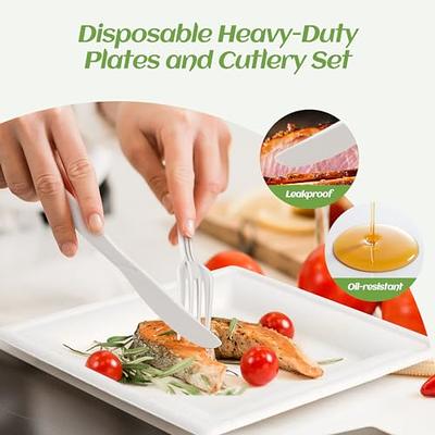 Sol-Eco Compostable Paper Plates, 350 PCS Heavy-Duty Compostable Plates,  Party Paper Plates (10 inch & 7 inch) Forks, Knives, Spoons, Cups & Napkins