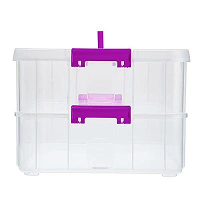 Plastic Handle 2 Layer Hardware Tools Storage Box, Clear Purple P2S7