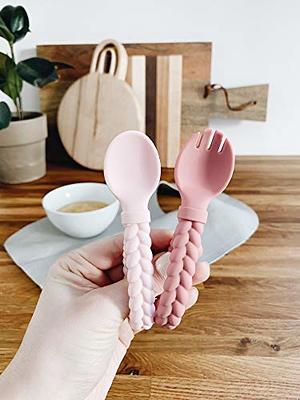 PandaEar 4 Set Baby Toddler Silicone Stainless Steel Utensils Silverware  Spoon Fork for Baby Toddler BPA Free with Silicone Holding Anti-Choke  Design (Pink&Grey) - Yahoo Shopping