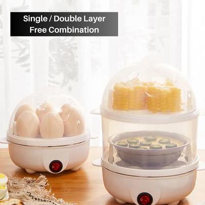 Egg Cooker,Egg Steamer,Double Layer Household Timed Stainless Steel  Automatic Power Off Egg Boiler One Layer Can Steam 7 Eggs Electric Egg  Boiler