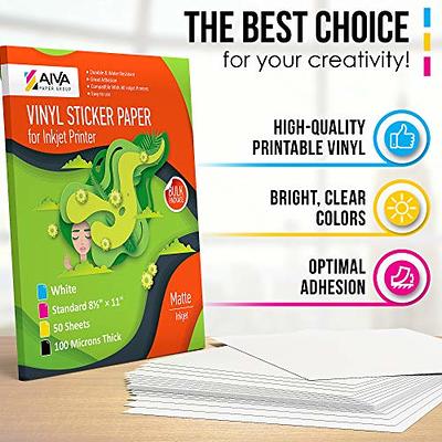 Printable Vinyl Sticker Paper for Inkjet Printer & Laser 8.5X11 | Glossy White 50 Sheets