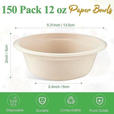 ECOLipak 150 Pack Paper Bowls Disposable 12 oz Compostable