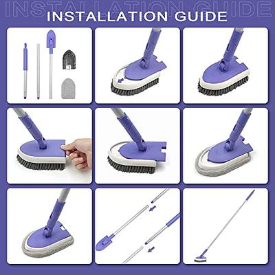 4-In1 Tile Tub Scrubber W/Long Handle Shower Floor Wall Baseboard Cleaning  Brush