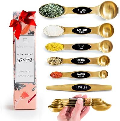  Magnetic Measuring Spoons Set - Stainless Steel Measuring Spoons  - Magnetic Measuring Spoon Set, Gold Measuring Spoons Magnetic, Cute Measuring  Spoons for Cooking & Baking - Metal Measuring Spoons: Home & Kitchen