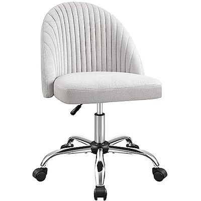 PUKAMI Criss Cross Chair,Armless Office Desk Chair No Wheels,Fabric Padded  Modern Swivel Vanity Chair,Height Adjustable Wide Seat Computer Task Chair