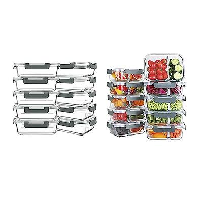 KOMUEE 10 Packs 30oz Glass Meal Prep Containers 2 Compartments,Glass Gray