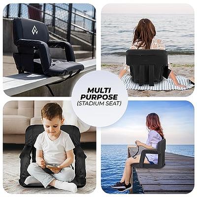 Sportneer Stadium Seat for Bleachers with Back Support, Bleacher Seat with  Backrest and Wide Padded Cushion Stadium Chair with Armrests 6 Reclining