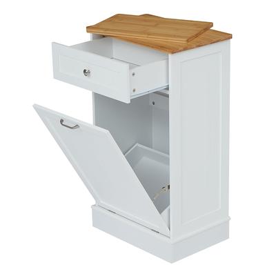 Tilt Out Trash Bin Cabinet with 2 Drawers & Bamboo Cutting Board