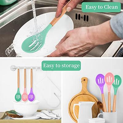 4 Pieces Silicone Slotted Spoons Silicone Nonstick Mixing Spoon Heat  Resistant for Baking, Serving and Stirring 