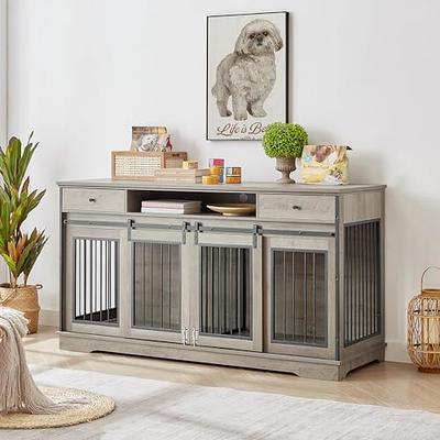 71 Inch Wood Dog Kennel, Dog Crate Furniture, Dog Crate End Table with  Double Doors, Divider, TV Cansole Table, Indoor Dog Cage for Large Dog or 2