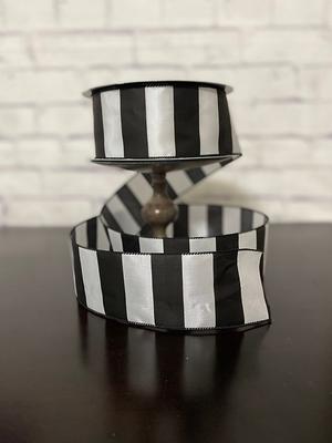 Red Black and White Stripes Ribbon, 2.5 Inches Wide, Wired Edge, 5 YARDS