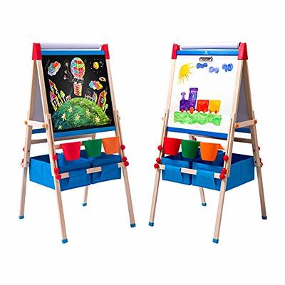 Easel for Kids Including 100+ Accessories, Kids Easel Double Sided Wooden,  White Board & Magnetic Drawing Board & Paper Roll, Height Adjustable