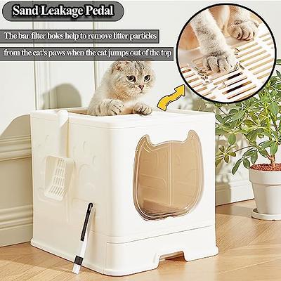 Vealind Foldable Cat Litter Box with Sifting Lid Covered Kitten Litter Box  with Kitty Litter Scoop and 2 in 1 Brush, Easy to Clean Litter Pan