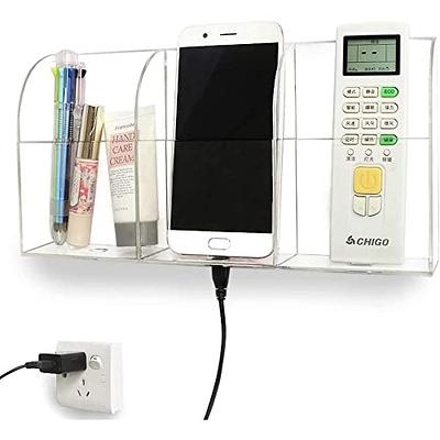 Wall Mount Cell Phone Charging Holder, Adhesive Mobile Phone Wall Stand for  Charger, Phone Holders Phone Charger Stand Remote Control Storage Box for  Bedroom, Kitchen, Bathroom, Office (White) 