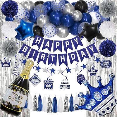 Birthday Decorations for Men, Blue Gold Happy Birthday Decorations with Happy  Birthday Banner, for Anniversary Graduation Theme 