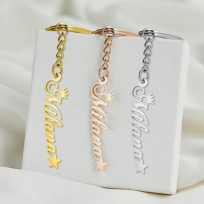 Custom Name Keychain Personalized, Stainless Steel Gold Plated Dainty Engraved Letters Personalized Key Chain