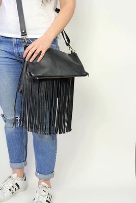 Handmade Boho Leather Fringe Crossbody Purse