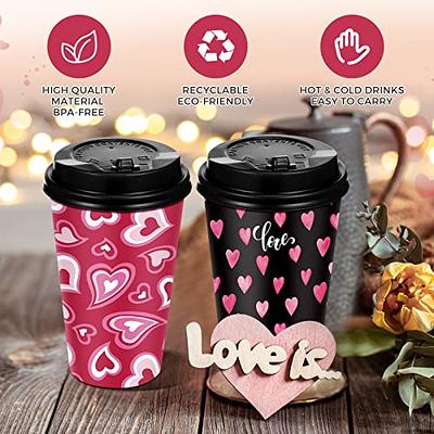 Zopeal 80 Sets 12 oz Paper Valentine's Day Paper Cup, Disposable Coffee Cups  with Lids Bulk